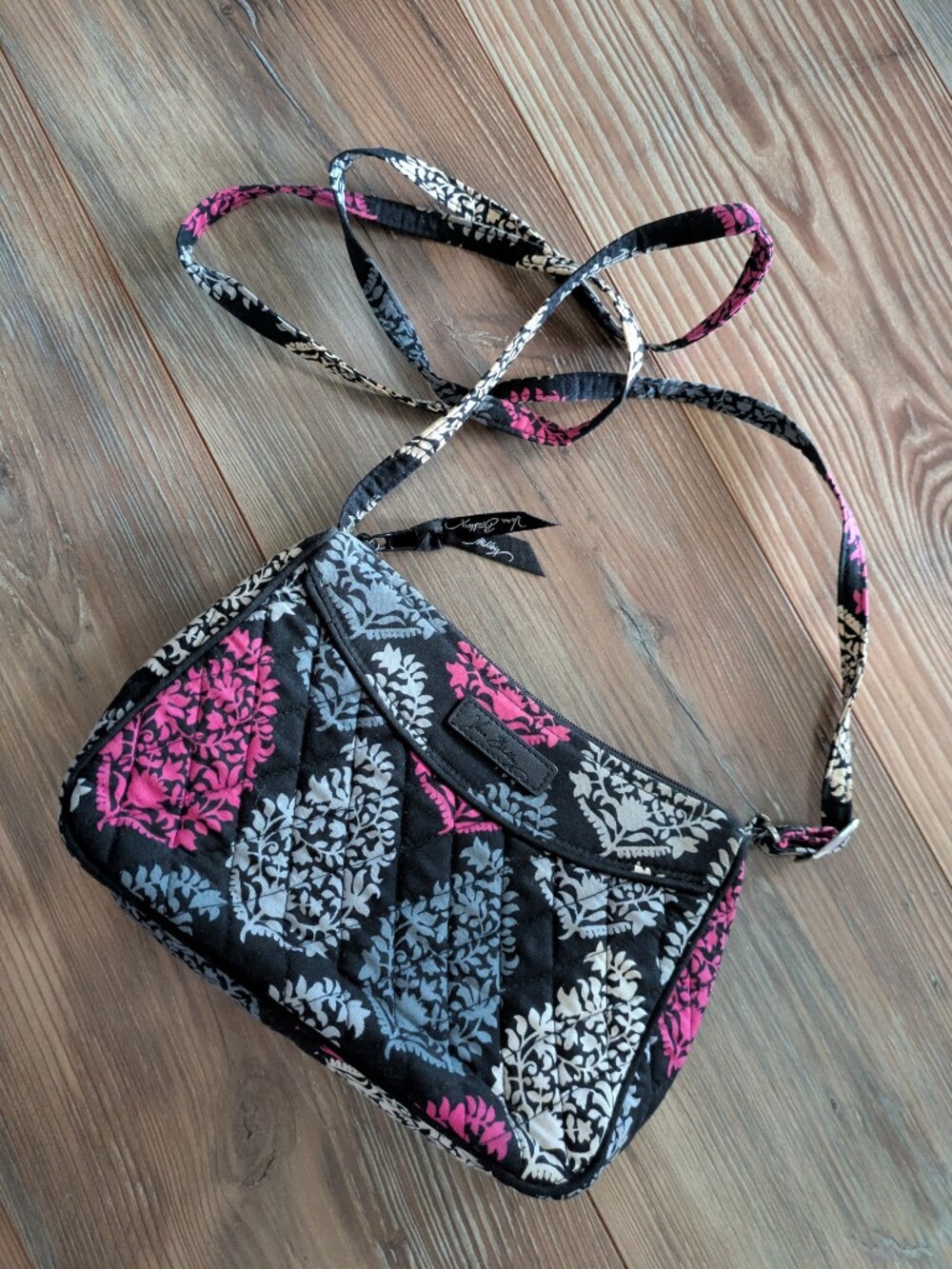 Vera Bradley Northern Lights Pink & Black Adjustable Crossbody Purse Bag